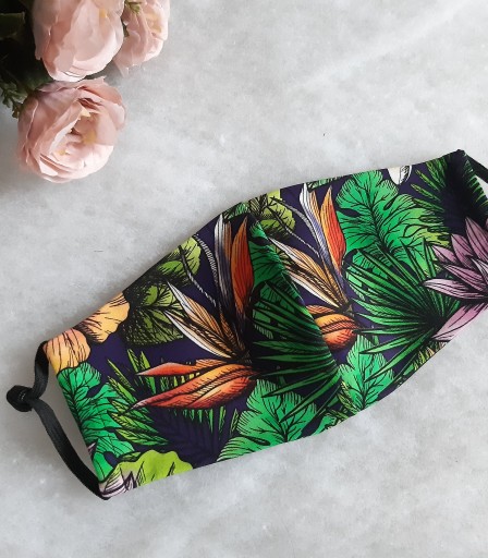 ULIZE Handmade Zaļa ar oranžiem ziediem Face mask