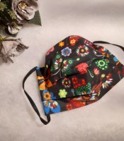 ULIZE Handmade Melna ar krāsainiem taureņiem un ziediem Face mask