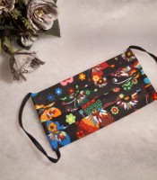 ULIZE Handmade Melna ar krāsainiem taureņiem un ziediem Face mask